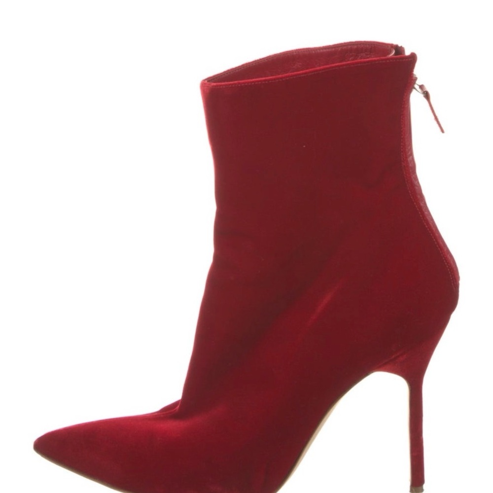 Manolo Blahnik Red Velvet Heeled Boots